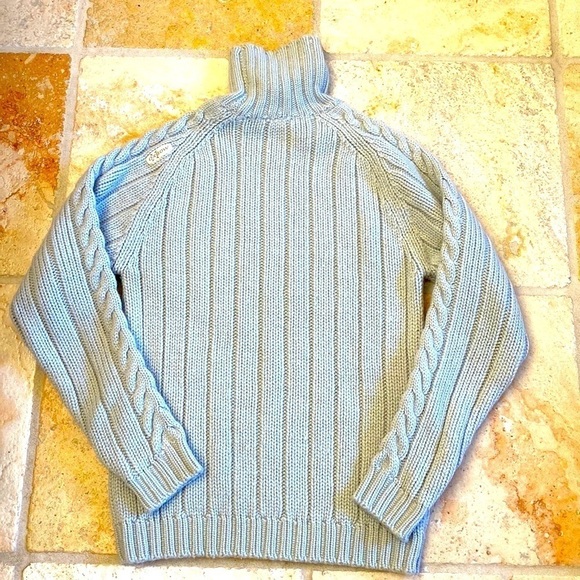 OXBOW Cable knit Wool Sweater Womens L Stone Ribbed Turtleneck quiet Luxury - Picture 2 of 8